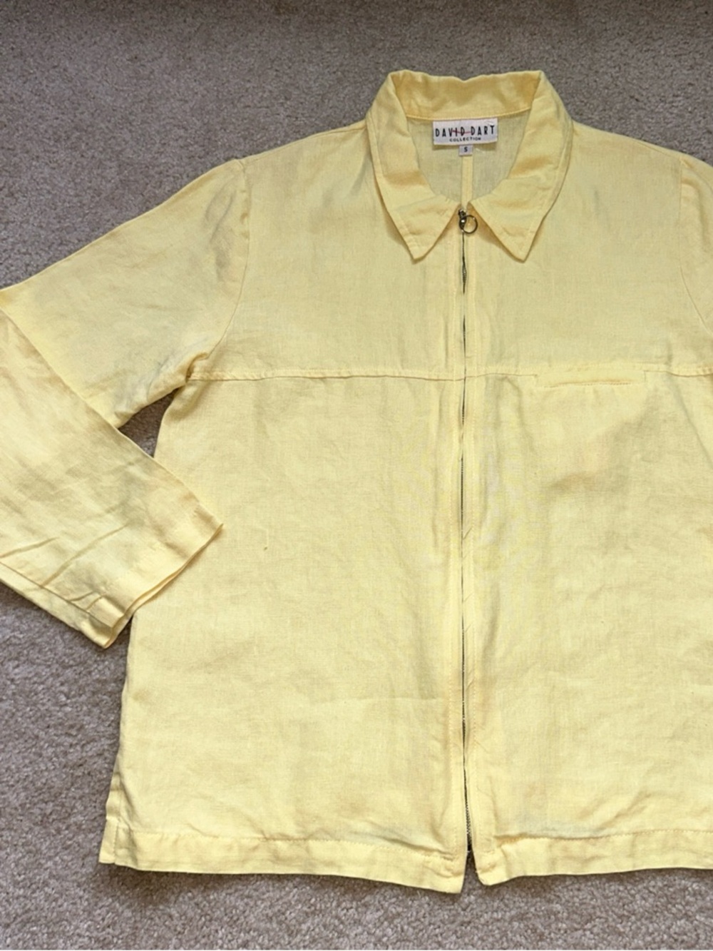 Vintage 90s David Dart Butter Yellow Linen Zip-Up Blouse / Jacket ☀️
